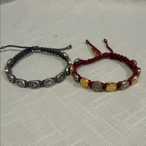 Two Benedictine My Saint My Hero Red and Gray Adjustable Bracelets